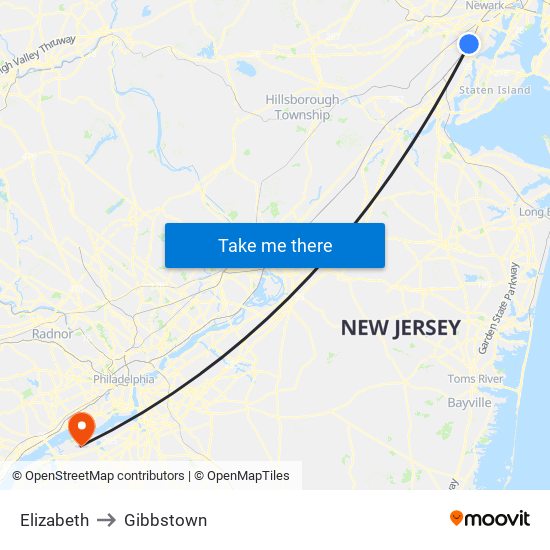 Elizabeth to Gibbstown map