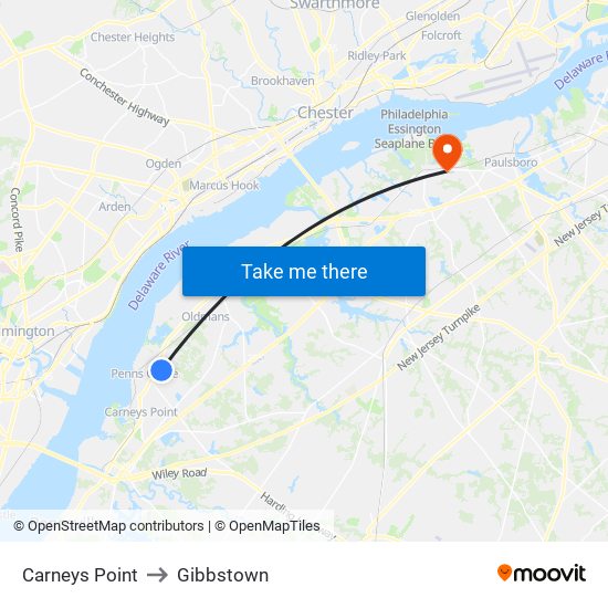 Carneys Point to Gibbstown map