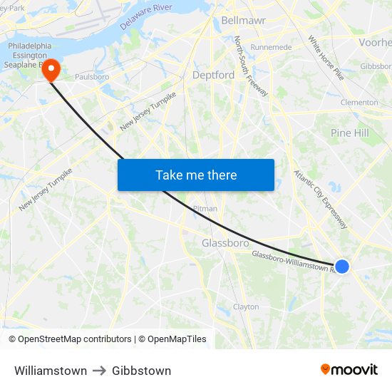 Williamstown to Gibbstown map