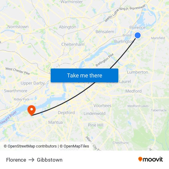 Florence to Gibbstown map