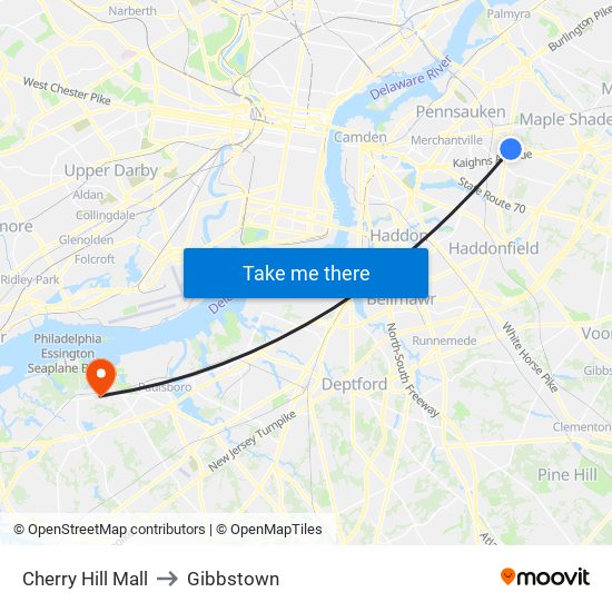 Cherry Hill Mall to Gibbstown map