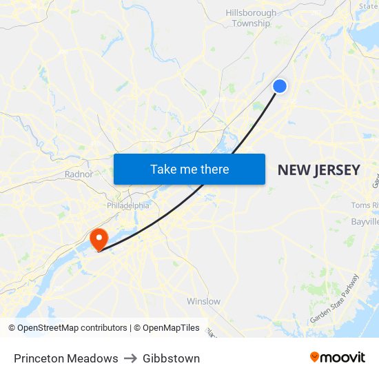 Princeton Meadows to Gibbstown map