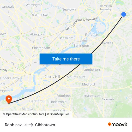 Robbinsville to Gibbstown map