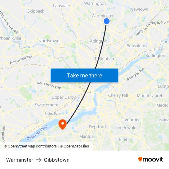 Warminster to Gibbstown map