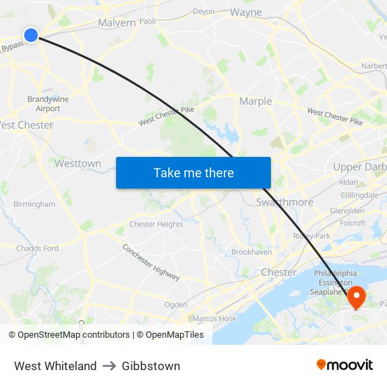 West Whiteland to Gibbstown map