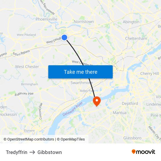 Tredyffrin to Gibbstown map