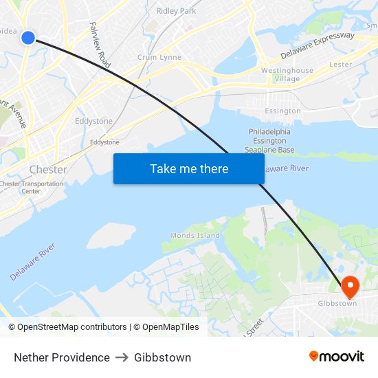 Nether Providence to Gibbstown map