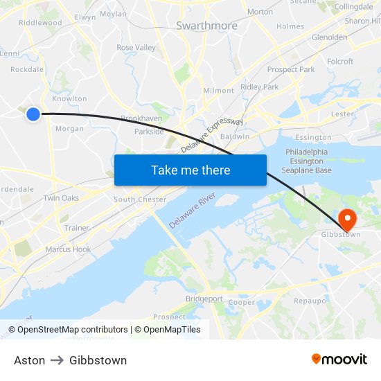 Aston to Gibbstown map