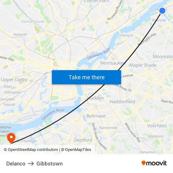 Delanco to Gibbstown map