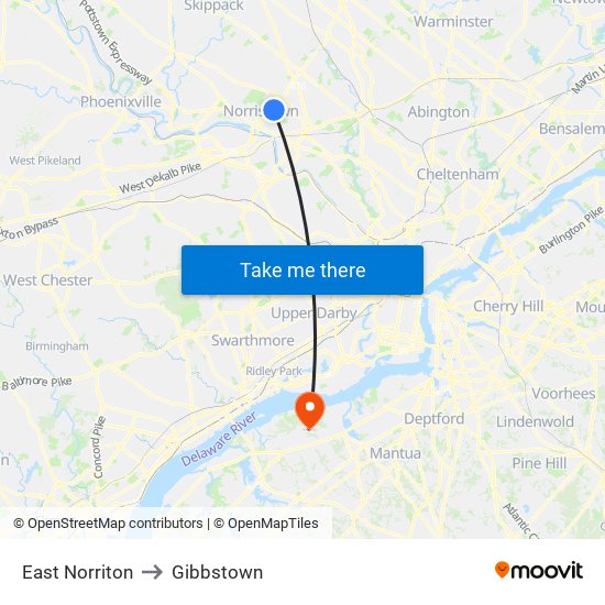 East Norriton to Gibbstown map