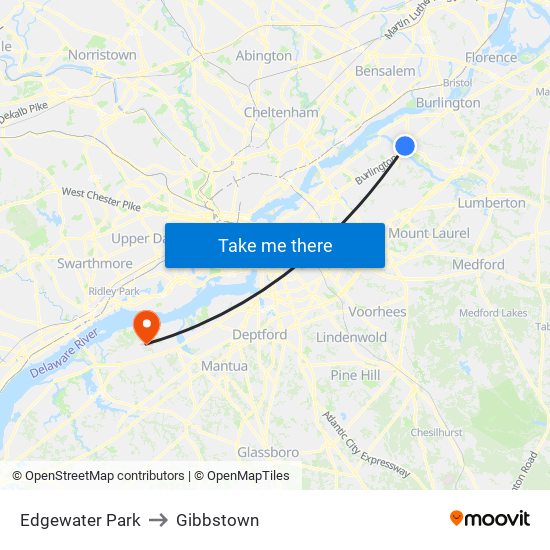 Edgewater Park to Gibbstown map