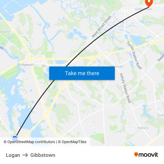 Logan to Gibbstown map
