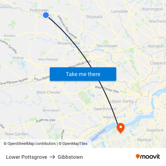 Lower Pottsgrove to Gibbstown map