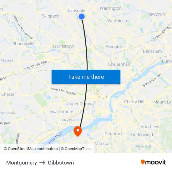 Montgomery to Gibbstown map