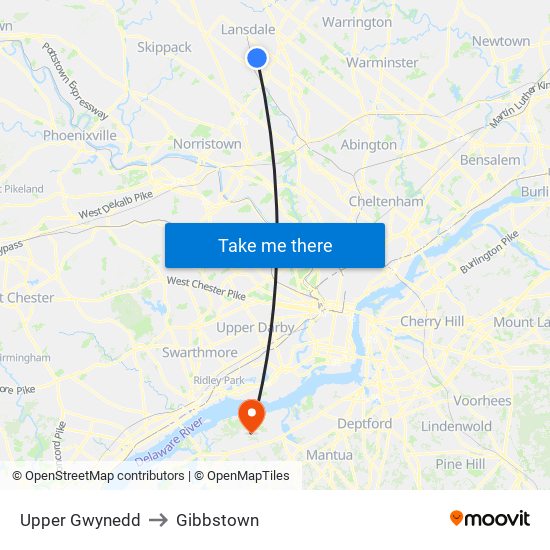 Upper Gwynedd to Gibbstown map