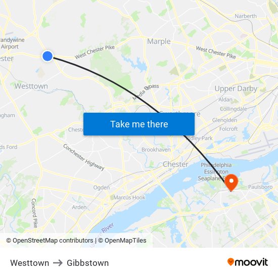 Westtown to Gibbstown map