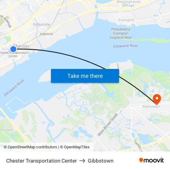 Chester Transportation Center to Gibbstown map