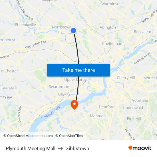 Plymouth Meeting Mall to Gibbstown map