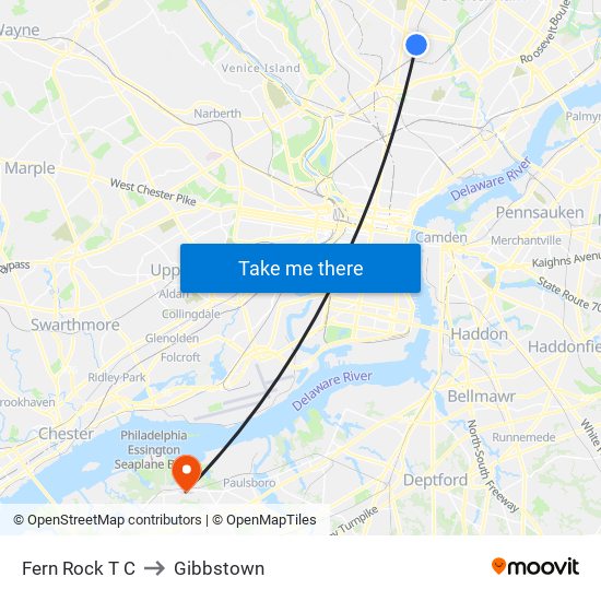Fern Rock T C to Gibbstown map