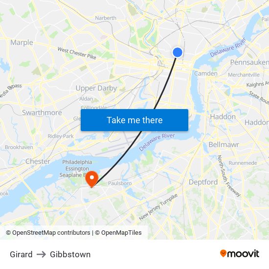 Girard to Gibbstown map
