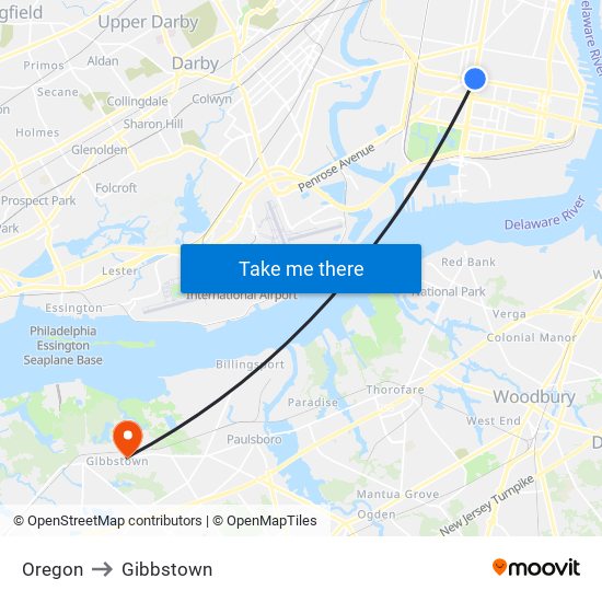 Oregon to Gibbstown map