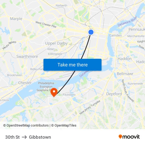 30th St to Gibbstown map