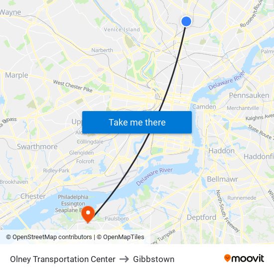 Olney Transportation Center to Gibbstown map