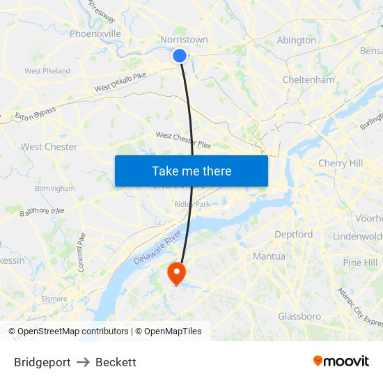 Bridgeport to Beckett map