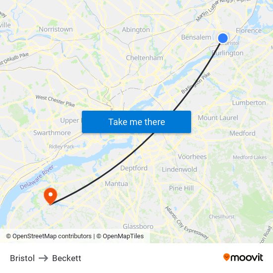 Bristol to Beckett map