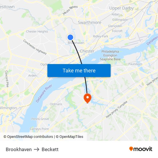Brookhaven to Beckett map