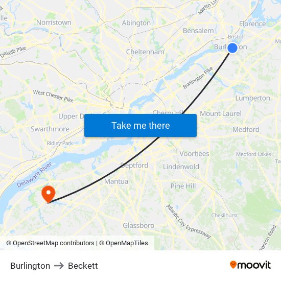 Burlington to Beckett map