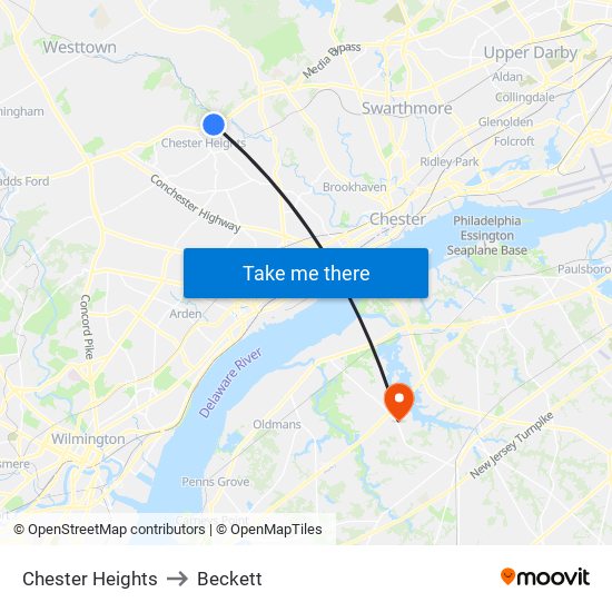 Chester Heights to Beckett map