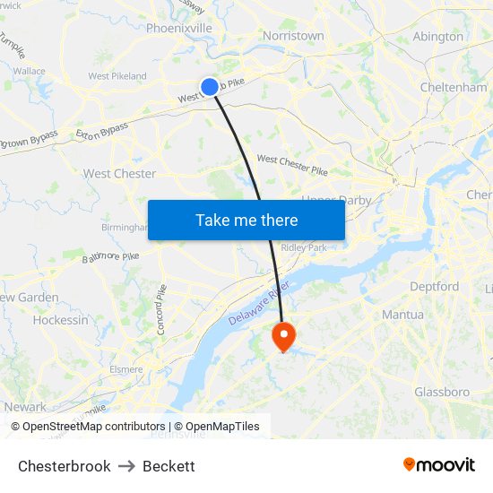 Chesterbrook to Beckett map
