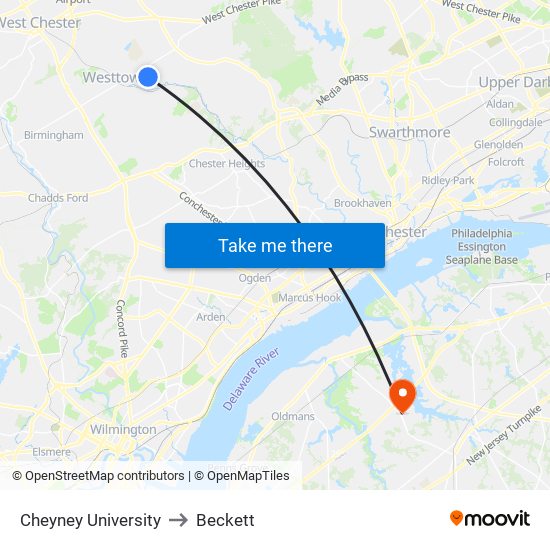 Cheyney University to Beckett map