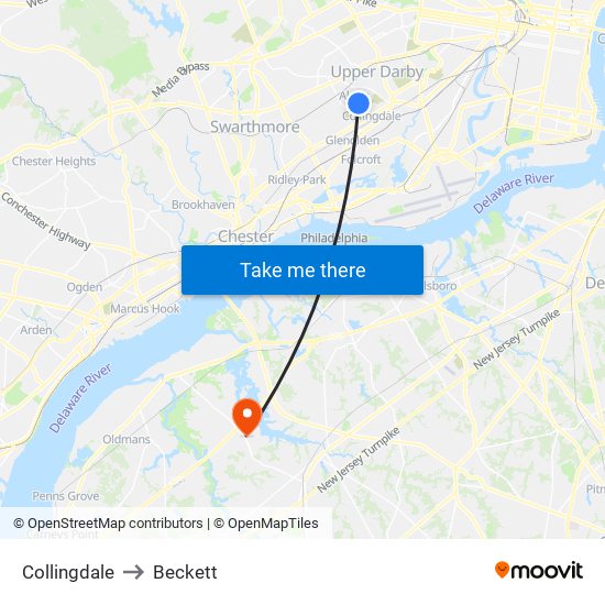 Collingdale to Beckett map