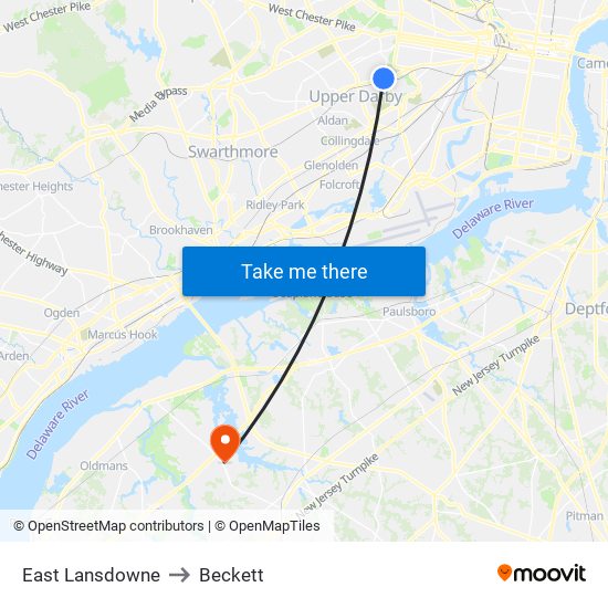 East Lansdowne to Beckett map