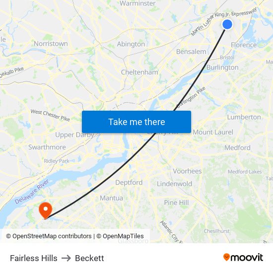 Fairless Hills to Beckett map