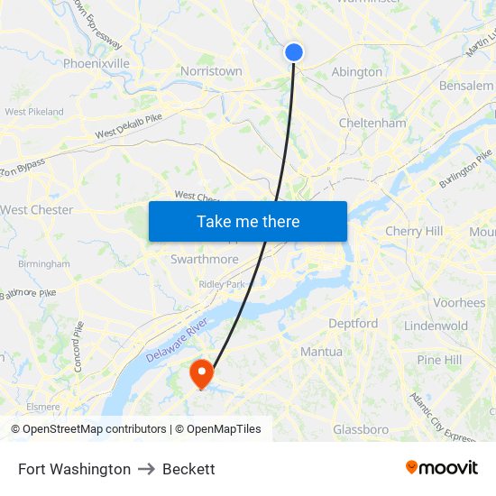 Fort Washington to Beckett map