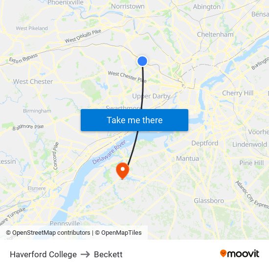Haverford College to Beckett map