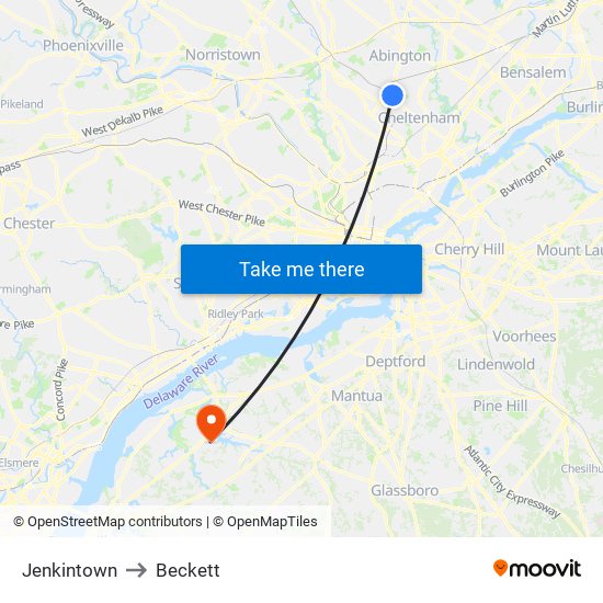 Jenkintown to Beckett map