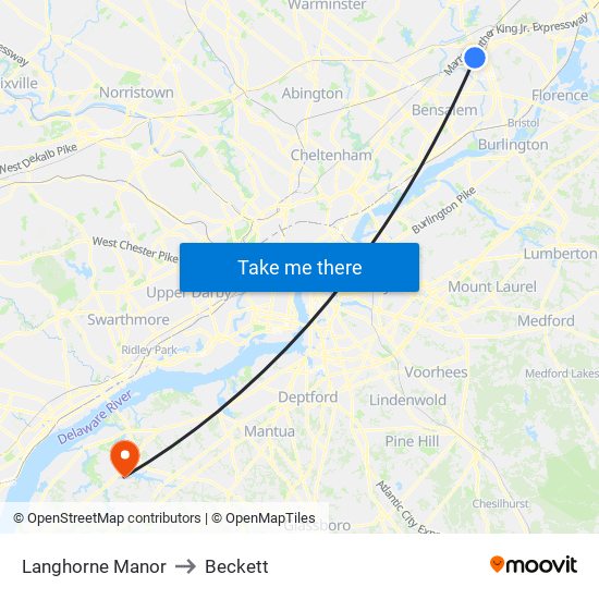 Langhorne Manor to Beckett map