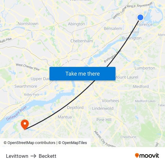 Levittown to Beckett map