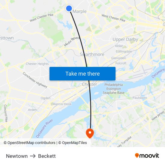 Newtown to Beckett map