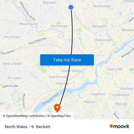 North Wales to Beckett map