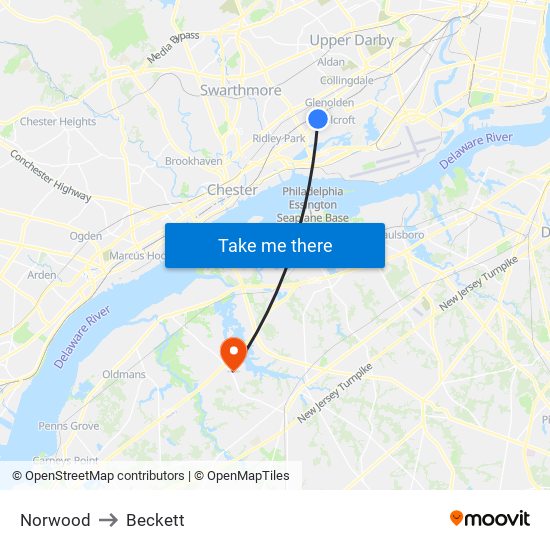 Norwood to Beckett map
