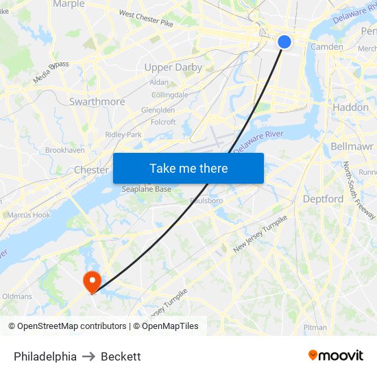 Philadelphia to Beckett map