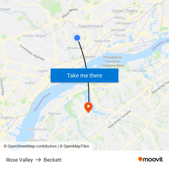 Rose Valley to Beckett map
