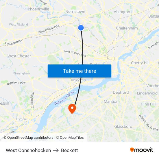 West Conshohocken to Beckett map
