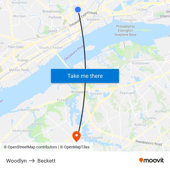 Woodlyn to Beckett map