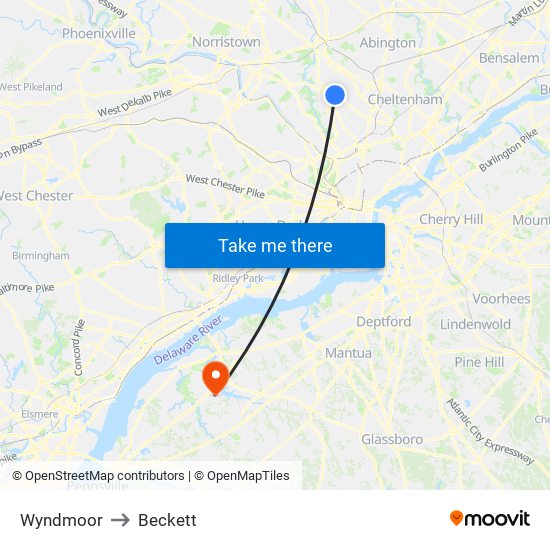 Wyndmoor to Beckett map
